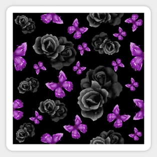 Purple Butterflies and Black Roses w/ Black Background Sticker